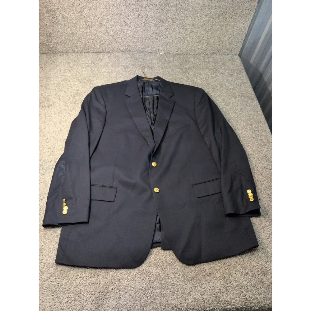 Brooks Brothers 346 Madison Fit Navy Blue Wool Blazer Gold Buttons Mens 46R